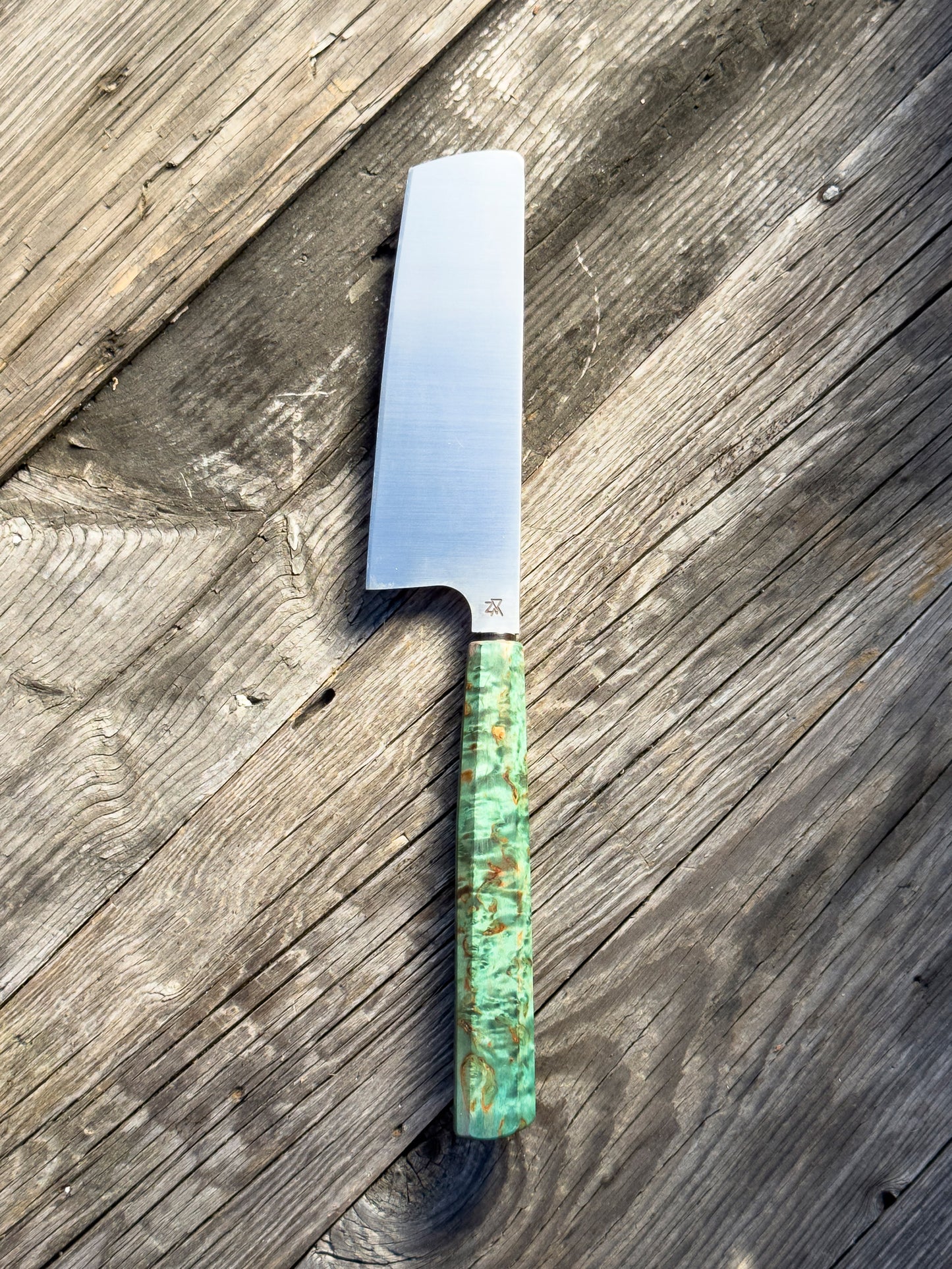 6" Nakiri Chef's Knife | Stabilized Karelian Birch Handle - Green