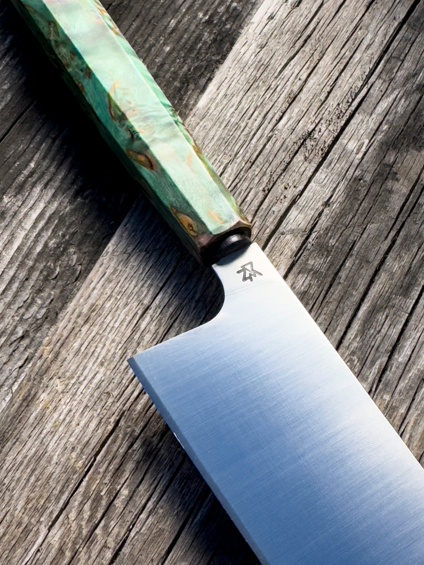 6" Nakiri Chef's Knife | Stabilized Karelian Birch Handle - Green