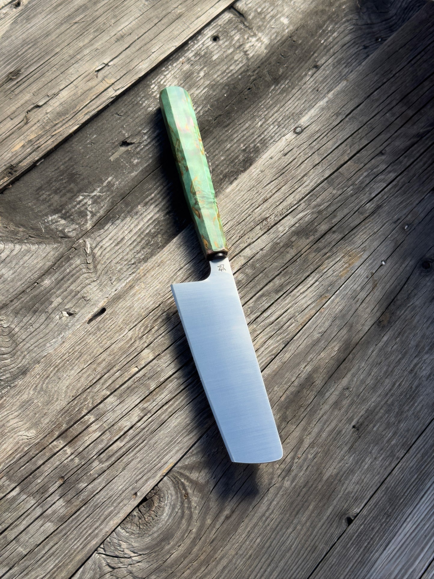 6" Nakiri Chef's Knife | Stabilized Karelian Birch Handle - Green