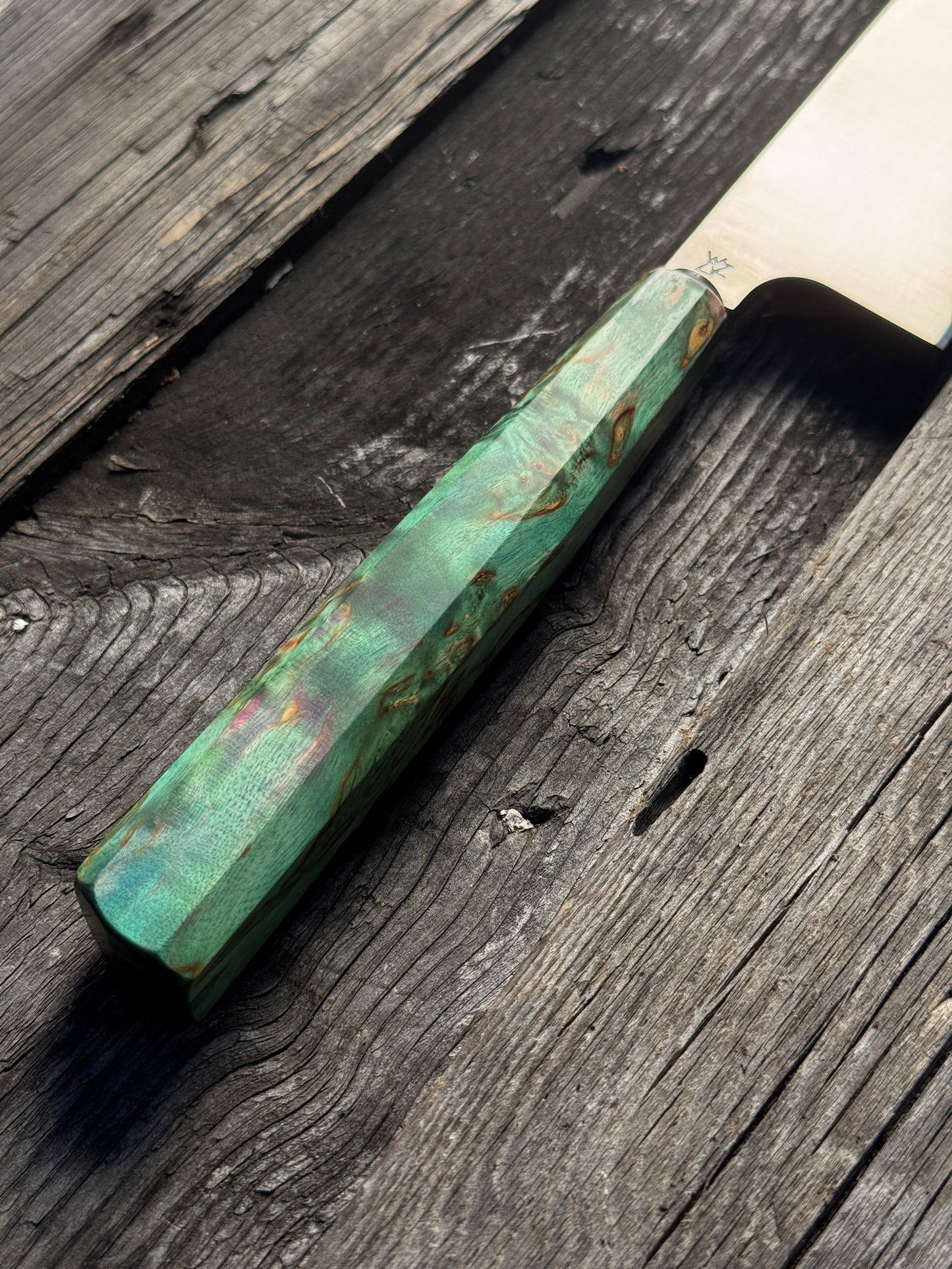 6" Nakiri Chef's Knife | Stabilized Karelian Birch Handle - Green
